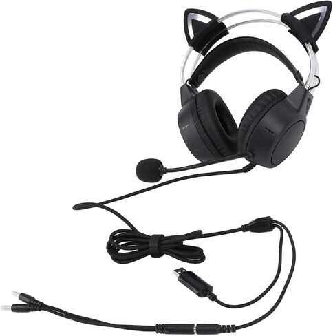 Eujgoov Cat Ear RGB Gaming Headset with Mic, Wired Headphone for Laptop PC, Series X S, PS4, Switch, Noise Cancelling Gaming Headset with Detachable Cat Ears in Saudi Arabia