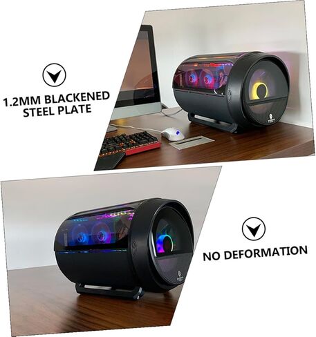 حافظة كمبيوتر NUOBESTY Matx Round RGB لتبريد المياه مع زجاج مقسى، هيكل مكتبي معدل للمكتب المنزلي وأجهزة الكمبيوتر المخصصة للألعاب، أسود in Kuwait