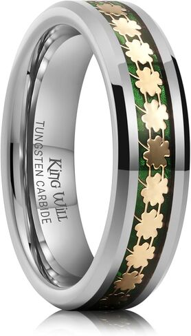 King Will 8mm Tungsten Clover Wedding Band for Men Gunmetal Ring Shell مطلي بأربعة أوراق البرسيم البطلية عالية البولندية حلقات الخطبة حلقات الراحة مناسبة الحجم 7-14 in Saudi Arabia