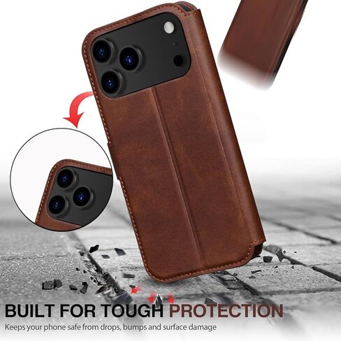محفظة LOHASIC لهاتف iPhone 17 Pro، حافظة قابلة للطي مع حامل بطاقة، [4 فتحات للبطاقات]، غطاء من جلد البولي يوريثان مقاوم للصدمات مقاس 6.3 بوصة لهاتف Apple 17 Pro للرجال والنساء، بني in Kuwait