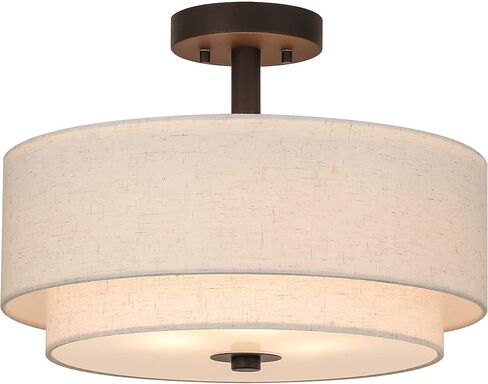 XiNBEi Lighting 3 ضوء شبه متدفق، مصباح على مقربة من السقف مع غطاء قماشي من النحاس الذهبي القديم 16 بوصة ضوء طبل شبه متدفق لغرفة النوم وغرفة المعيشة XB-SF1289-GB in Kuwait