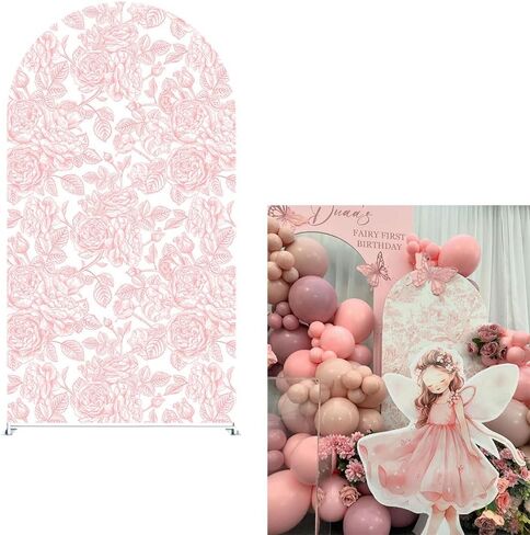 غطاء خلفي على شكل قوس من الزهور الوردية لحفلات أعياد الميلاد على الوجهين وحامل من قماش اللدنة يغطي الفتيات وحفلات استقبال المولود الجديد (غطاء 4 × 7.2 قدم، G4029) in Kuwait