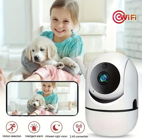 قطعة واحدة من كاميرا أمان WiFi لاسلكية، كاميرا أمان داخلية/خارجية 2.4 جيجا هرتز، تتبع تلقائي، رؤية ليلية، تدعم الصوت ثنائي الاتجاه، كبار السن والشاشة (بدون إزالة الشاحن)، خارجي in Kuwait