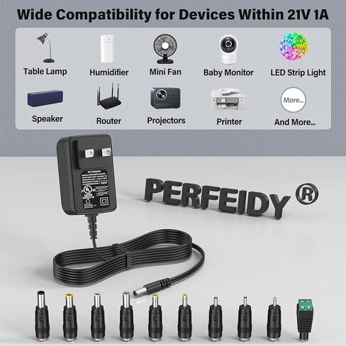 21V 1A 0.8A 0.5A Power Cord with 10 DC Jacks,Perfeidy UL Charger DC in Adapter Power Supply 21Volt 0.9A 0.8A 0.7A 0.5A 0.4A 0.3A 0.1A 1000mA 800mA 700mA 500mA 200mA 100mA in Kuwait