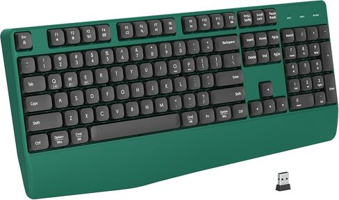 Wireless Bluetooth Keyboard with Wrist Rest, 2.4GHz & Bluetooth Dual-Mode Full-Sized Ergonomic Wireless Keyboard for Windows, iPad, macOS, and Android Multi-Device Compatibility (Green) in Saudi Arabia