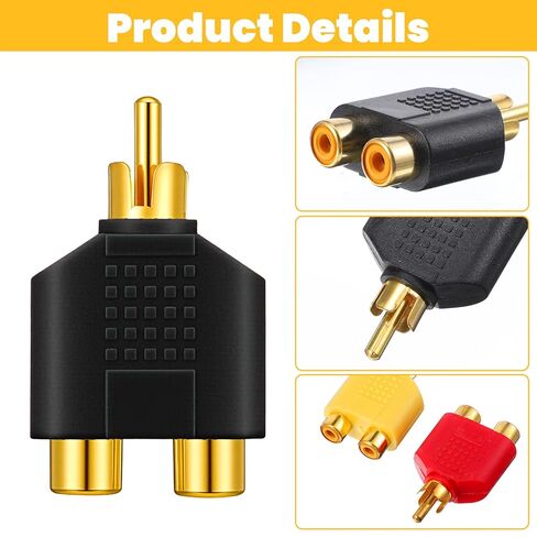 4 قطع محول توصيل RCA Y 2 أنثى إلى 1 ذكر لتحويل كابل الصوت والفيديو Av Tv، فقط قم بالتوصيل والتشغيل in Kuwait