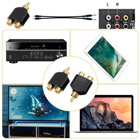 4 قطع محول توصيل RCA Y 2 أنثى إلى 1 ذكر لتحويل كابل الصوت والفيديو Av Tv، فقط قم بالتوصيل والتشغيل in Kuwait