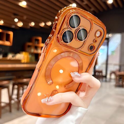 حافظة مغناطيسية لهاتف iPhone 17 Pro Max، غطاء هاتف شفاف متموج لطيف [حماية كاملة للكاميرا]، أزرار التحكم في الكاميرا، حافظة لهاتف iPhone 17 Pro Max 6.9 بوصة، برتقالي in Kuwait