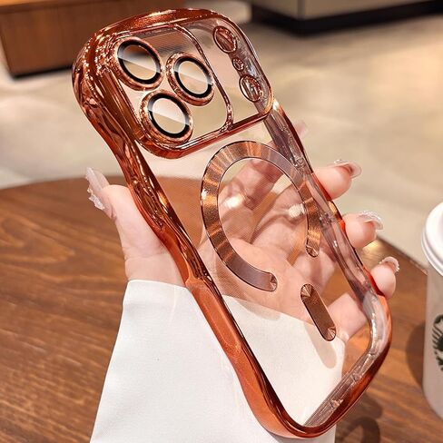 حافظة مغناطيسية لهاتف iPhone 17 Pro Max، غطاء هاتف شفاف متموج لطيف [حماية كاملة للكاميرا]، أزرار التحكم في الكاميرا، حافظة لهاتف iPhone 17 Pro Max 6.9 بوصة، برتقالي in Kuwait