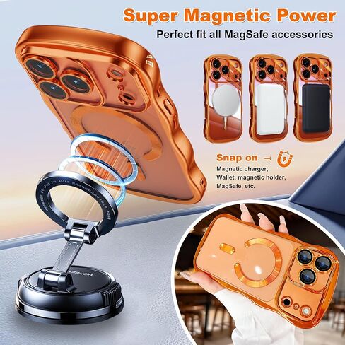 حافظة مغناطيسية لهاتف iPhone 17 Pro Max، غطاء هاتف شفاف متموج لطيف [حماية كاملة للكاميرا]، أزرار التحكم في الكاميرا، حافظة لهاتف iPhone 17 Pro Max 6.9 بوصة، برتقالي in Kuwait