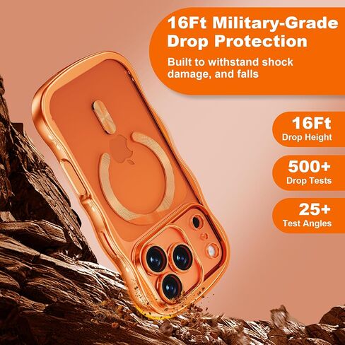 حافظة مغناطيسية لهاتف iPhone 17 Pro Max، غطاء هاتف شفاف متموج لطيف [حماية كاملة للكاميرا]، أزرار التحكم في الكاميرا، حافظة لهاتف iPhone 17 Pro Max 6.9 بوصة، برتقالي in Kuwait