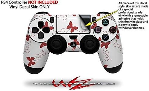 Vinyl Decal Skin Compatible with Sony PS4 Controller PlayStation 4 Original Slim and Pro Pastel Butterflies Red on White (Controller NOT Included) in Saudi Arabia