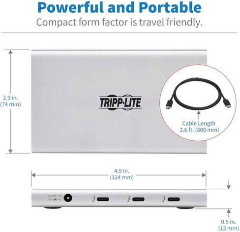 قاعدة توصيل Tripp Lite ذات 4 منافذ Thunderbolt 3، شاشة واحدة: فيديو 8K @ 30 هرتز - شاشتان: 4K @ 60 هرتز، 10 جيجابت في الثانية USB-A، شحن 100 واط، متوافق مع Windows Chromebook وMac، ضمان لمدة عام (MTB4-HUB3-01) in Kuwait