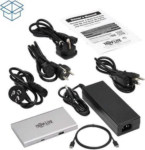 قاعدة توصيل Tripp Lite ذات 4 منافذ Thunderbolt 3، شاشة واحدة: فيديو 8K @ 30 هرتز - شاشتان: 4K @ 60 هرتز، 10 جيجابت في الثانية USB-A، شحن 100 واط، متوافق مع Windows Chromebook وMac، ضمان لمدة عام (MTB4-HUB3-01) in Kuwait