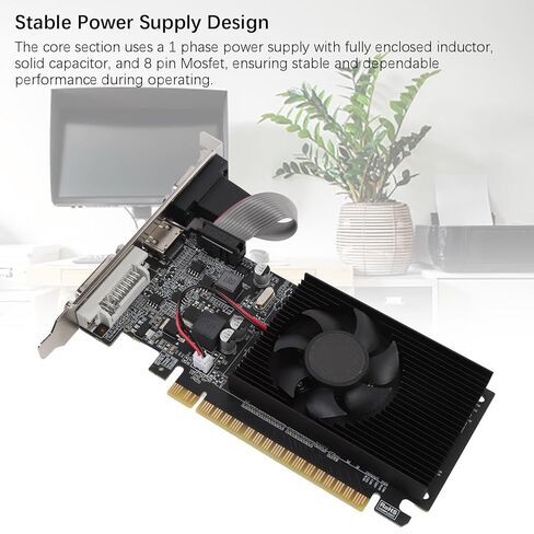 Computer Video Card, 1GB DDR3 64 Bit 589MHz Memory, 500MHz Core, HDMI DVI VGA Graphics Card with Low Noise and HD Multimedia Interface for Working in Kuwait