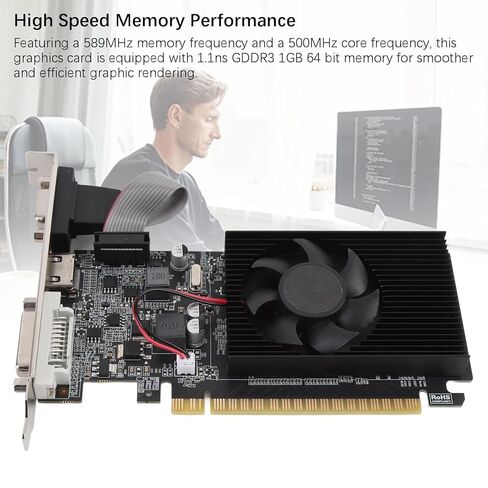 Computer Video Card, 1GB DDR3 64 Bit 589MHz Memory, 500MHz Core, HDMI DVI VGA Graphics Card with Low Noise and HD Multimedia Interface for Working in Kuwait