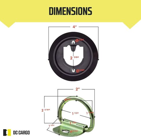 DC Cargo Mall 4 D-Ring Tie-Downs with Plastic Pan Fittings, Anchor Trailer Cargo Load with Floor Flush Surface Mount D-Rings; Safe Tie-Down Working Limit 533 pounds in Saudi Arabia