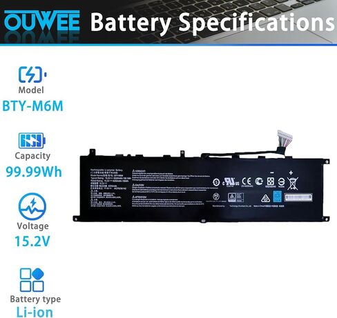 99.99Wh BTY-M6M استبدال بطارية الكمبيوتر المحمول MSI GS66 Stealth 10SE 10SF 11UE 11UH GE66 Raider 10UG 11UG GE76 لـ Raider 11UE 11UG GE76 لـ Dragon Tiamat 11UH WS66 10TM 11UMT 11UKT لـ Creator 15 in Kuwait