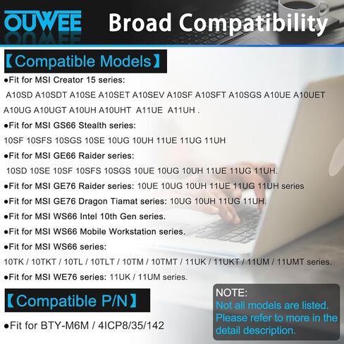 99.99Wh BTY-M6M استبدال بطارية الكمبيوتر المحمول MSI GS66 Stealth 10SE 10SF 11UE 11UH GE66 Raider 10UG 11UG GE76 لـ Raider 11UE 11UG GE76 لـ Dragon Tiamat 11UH WS66 10TM 11UMT 11UKT لـ Creator 15 in Kuwait