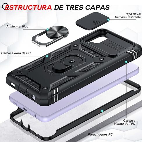 حافظة هاتف LeYi لهاتف Galaxy A32-5G: [𝐍𝐎𝐓 𝐅𝐈𝐓 𝟒𝐆] حافظة Samsung A32 5G مع واقي شاشة Galaxy A32 5G X 2، غطاء كاميرا ومسند، درجة عسكرية لحافظة هاتف Samsung A32، أسود in Kuwait