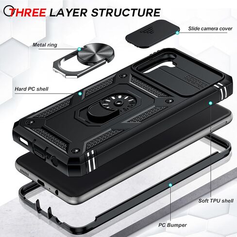 LeYi Samsung Galaxy A13-5G Phone Case: [𝐍𝐎𝐓 𝐅𝐈𝐓 𝟒𝐆 𝐋𝐄𝐓] Samsung A13 Phone Case with [2 Pcs] Tempered Glass, Slide Camer Cover & Military-Grade, Kickstand for Galaxy A13 5G Case, Black in Saudi Arabia