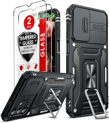 LeYi Samsung Galaxy A13-5G Phone Case: [𝐍𝐎𝐓 𝐅𝐈𝐓 𝟒𝐆 𝐋𝐄𝐓] Samsung A13 Phone Case with [2 Pcs] Tempered Glass, Slide Camer Cover & Military-Grade, Kickstand for Galaxy A13 5G Case, Black in Saudi Arabia