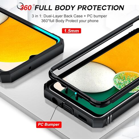 LeYi Samsung Galaxy A13-5G Phone Case: [𝐍𝐎𝐓 𝐅𝐈𝐓 𝟒𝐆 𝐋𝐄𝐓] Samsung A13 Phone Case with [2 Pcs] Tempered Glass, Slide Camer Cover & Military-Grade, Kickstand for Galaxy A13 5G Case, Black in Saudi Arabia
