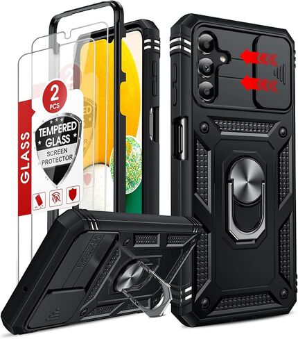 LeYi Samsung Galaxy A13-5G Phone Case: [𝐍𝐎𝐓 𝐅𝐈𝐓 𝟒𝐆 𝐋𝐄𝐓] Samsung A13 Phone Case with [2 Pcs] Tempered Glass, Slide Camer Cover & Military-Grade, Kickstand for Galaxy A13 5G Case, Black in Saudi Arabia