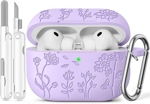 Silicone Case for AirPods Pro 3 Case (2025) with Cleaner Kit, Cute Flower Engraved Soft Silicone Protective Case Cover for Apple AirPods Pro 3rd Generation for Women Men with Keychain, Pink in Saudi Arabia