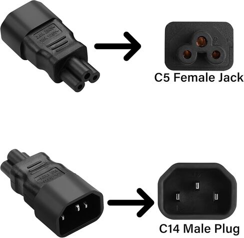 IEC 320 AC Adapter C14 to C5 Power Adapter IEC 320 C14 3Pin Male to C5 3Pin Female Extension Power Adapter 10A 250V for 3-Hole Socket Laptop Power Adapter Converter Plug 2pcs in Saudi Arabia