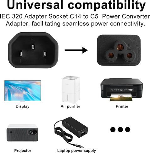 IEC 320 AC Adapter C14 to C5 Power Adapter IEC 320 C14 3Pin Male to C5 3Pin Female Extension Power Adapter 10A 250V for 3-Hole Socket Laptop Power Adapter Converter Plug 2pcs in Saudi Arabia