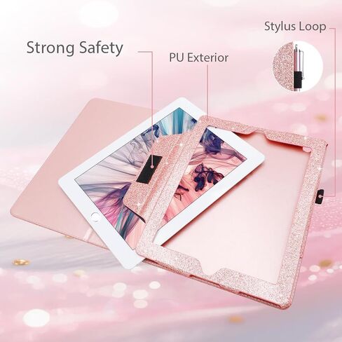 حافظة لجهاز iPad الجيل الثاني / الثالث / الرابع (الطراز القديم)، حافظة جلدية لامعة لامعة نحيفة من جلد البولي يوريثان، حامل قلم رصاص مدمج، حافظة واقية للنوم/الاستيقاظ التلقائي لجهاز iPad 2 3 4 (إصدار 2012/2011)، ذهبي وردي in Saudi Arabia