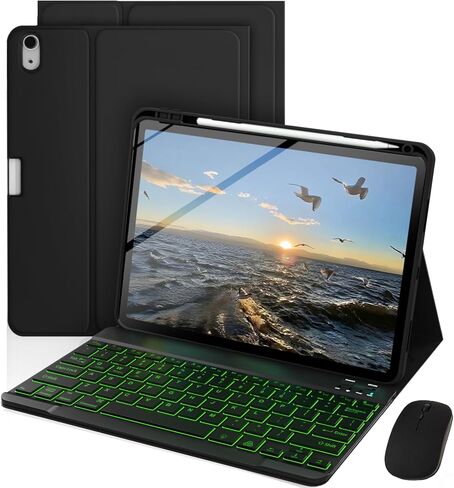 حافظة لوحة مفاتيح لجهاز iPad A16 الجيل الحادي عشر 2025 / الجيل العاشر 2022، ماوس و7 ألوان لوحة مفاتيح قابلة للفصل بإضاءة خلفية، حامل قابل للتعديل مدمج في حامل أقلام S، ميزة النوم/الاستيقاظ التلقائي، وردي in Kuwait