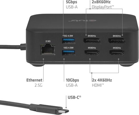 محطة إرساء USB C Displaylink رباعية الشاشة - قاعدة كمبيوتر محمول 12 في 1 4K 60 هرتز HDMI DisplayPort 8K 60 هرتز، شحن PD 100 واط، 2.5 جيجا إيثرنت، محور USB لجهاز MacBook Pro Windows - CSV-2542 in Kuwait