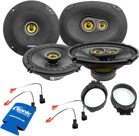 حزمة مكبرات الصوت المحورية Kicker 6x9 CSC693 3-Way & 6.5" CSC65 2-Way مع حزام Metra 72-4572، ومحول 82-3004 وSonic Koozie - التوصيل والتشغيل لمركبات 2010-2025 GM in Kuwait