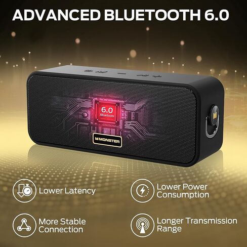 Monster S180 Bluetooth Speaker, 40W Wireless Speaker with 28H Playtime, Stereo Sound, Bluetooth 6.0, Support AUX, TF, Wireless Stereo Pairing, IPX6 Waterproof Speaker for Home, Outdoor in Kuwait