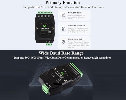 Industrial Isolated 4-CH RS485 Hub, Expands 4-CH RS485 Sub Ports Via 1-CH RS485 Master Port, with Isolation and Signal Relay, 300~460800bps Wide Baud Rate Range, Rail-Mount Support in Saudi Arabia