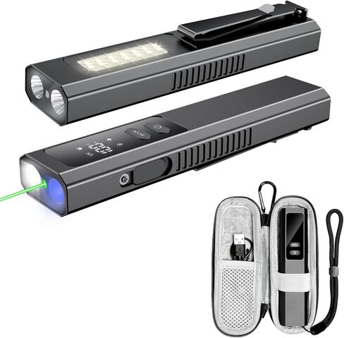 5-in-1 Rechargeable EDC Flat Flashlight, 1000 Lumens Pocket Torch with White LED, Green Beam, UV, Magnetic Base & Clip, Compact Flat Flashlight for Camping, Emergency, Work with Bag LT010 (Black) in Saudi Arabia