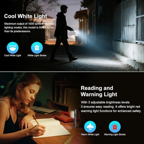 5-in-1 Rechargeable EDC Flat Flashlight, 1000 Lumens Pocket Torch with White LED, Green Beam, UV, Magnetic Base & Clip, Compact Flat Flashlight for Camping, Emergency, Work with Bag LT010 (Black) in Saudi Arabia