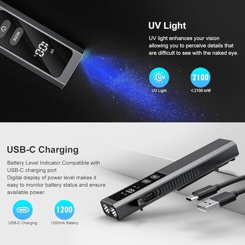 5-in-1 Rechargeable EDC Flat Flashlight, 1000 Lumens Pocket Torch with White LED, Green Beam, UV, Magnetic Base & Clip, Compact Flat Flashlight for Camping, Emergency, Work with Bag LT010 (Black) in Saudi Arabia