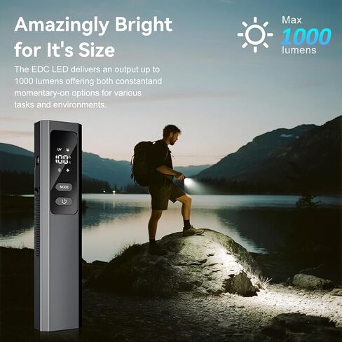 5-in-1 Rechargeable EDC Flat Flashlight, 1000 Lumens Pocket Torch with White LED, Green Beam, UV, Magnetic Base & Clip, Compact Flat Flashlight for Camping, Emergency, Work with Bag LT010 (Black) in Saudi Arabia