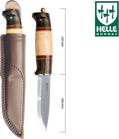 سكاكين HELLE - هاردنج - سكين مغامرة خارجي مع غمد، شفرة ثابتة ثلاثية الطبقات من الفولاذ المقاوم للصدأ، مقبض بتولا مجعد، صنع في النرويج in Kuwait