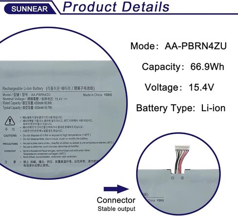 بطارية AA-PBRN4ZU متوافقة مع Samsung Galaxy Book Flex 930QCG 930QCJ 930XCJ NP930QCG-K01 950QCG-X01 950QCJ 950XCJ NP950QCG NP950QCG-K01US 15.4V 4350mAh 66.9Wh 4 خلايا in Kuwait