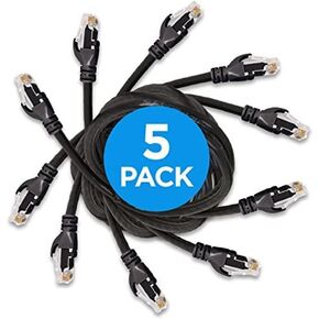 1 Cat6 Ethernet Patch Cord - UL Listed, 24AWG RJ45 Connectors LAN Solid Copper Cable, 10 Gbps Max Speed Ideal for PS5 Xbox Nintendo Switch Gaming Consoles | 2 FT/Black (5 Pack) in Kuwait