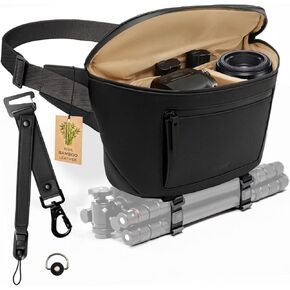 C Coiro Leather Camera Sling Bag, Weather Resistant Crossbody Camera Bag with Tripod Holder (Tripod not included), for Canon, Sony, Nikon, Professional Pouch for Photographers, Color Black in Saudi Arabia