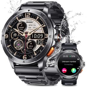 Smart Watches for Men Answer/Make Calls, 1.43" AMOLED Fitness Watch with Blood Pressure/Heart Rate/SpO2 Monitor, 100+ Sports Modes, Compatible with iPhone Android (Black Silicone) in Kuwait