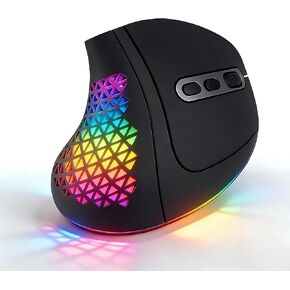 ماوس عمودي لاسلكي ثنائي الوضع بتقنية البلوتوث - نقرة صامتة، راحة مريحة للاستخدام المكتبي والمنزلي، قابلة لإعادة الشحن مع ضوء تنفس LED، متوافق مع أجهزة متعددة (أسود) in Kuwait