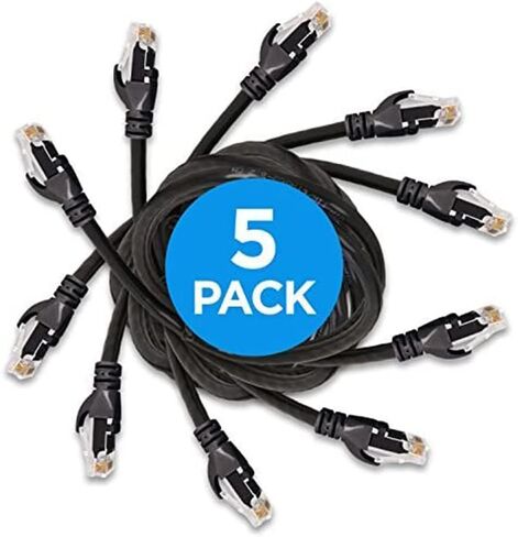 1 سلك تصحيح Cat6 Ethernet - مدرج في قائمة UL، كابل نحاسي صلب لشبكة LAN بموصلات 24AWG RJ45، أقصى سرعة 10 جيجابت في الثانية مثالية لوحدات تحكم ألعاب PS5 Xbox Nintendo Switch | 2 قدم/أسود (5 عبوات) in Kuwait
