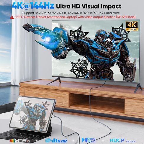 USB C Data Charging Monitor Video Cable 6ft, 4K@144Hz Video/20Gbps Data Transfer /240W Power Charging Type C Cord, USBC 3.2 Gen 2 for Camera,SSD,Portable Monitor,Carplay,Laptop and More in Saudi Arabia