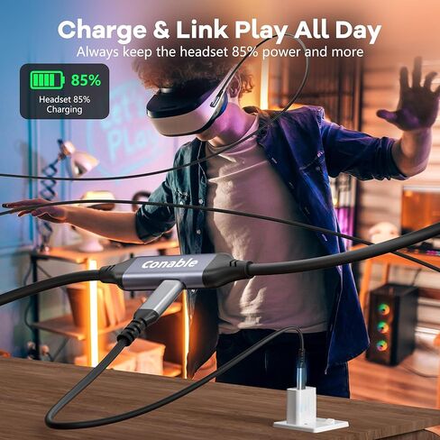 كابل ربط مع منفذ شحن 27 وات 20 قدم، متوافق مع ملحقات Meta Quest 3S/Quest3/Quest2/Pro/Pico 4، PC VR، Steam VR، كابل USB 3.1 C إلى USB C 5 جيجابت في الثانية لسماعات الواقع الافتراضي، كابل USB C أحادي الاتجاه in Saudi Arabia